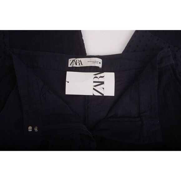 Zara Womans Wide Leg Pants Eyelet Embroidered Size M Navy Blue 6895/246 NWT - Picture 6 of 7